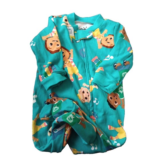 CoComelon Aqua/Multicolored 100% Cotton Zip Footie-0-3m - Picture 1 of 4